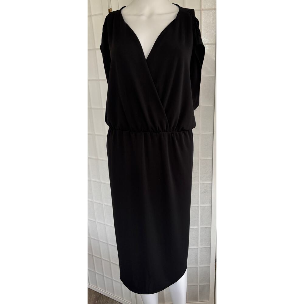 Talbots 3X Black Blouson Sleeveless Midi Dress Elastic Waist Plus Size Career